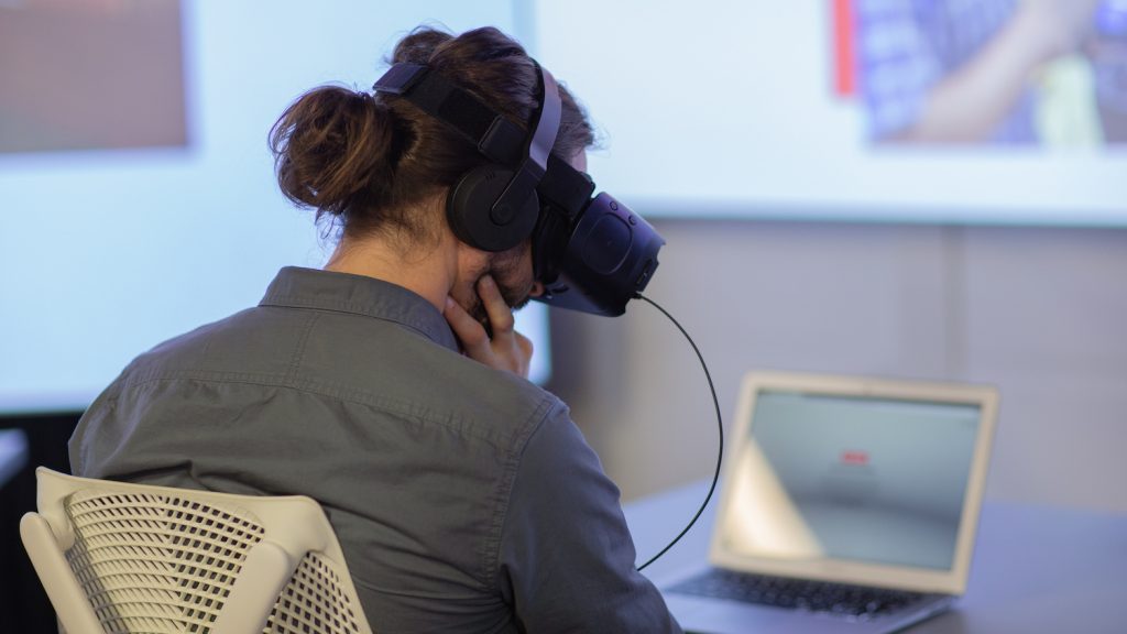 person using VR headset to view Virtual Organic Chemistry Labs