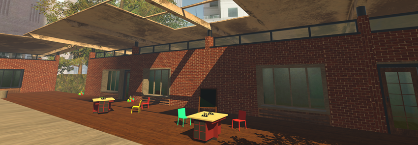 Screenshot of a patio from the LAR 457 virtual experience.